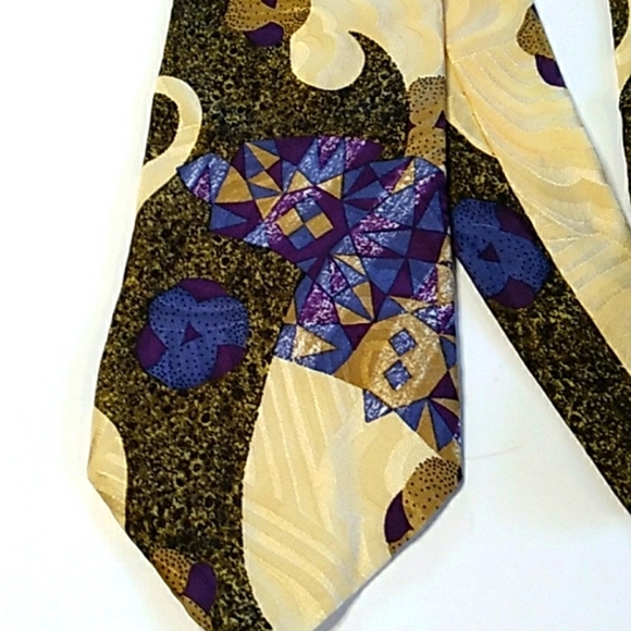 BASIC‎ ELEMENTS Silk Necktie Made in Italy Cream/Blue Abstract Artsy 58” - Picture 4 of 7